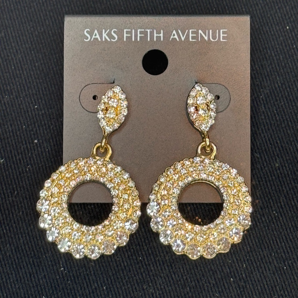 Saks Fifth Ave Marquise Shape Crystal Post With Drop Hoop Pave Earrings
